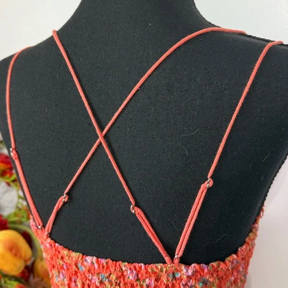 Free People Adella Red Floral Lace Sleeveless Flowing Strappy Dress M - Picture 5 of 8